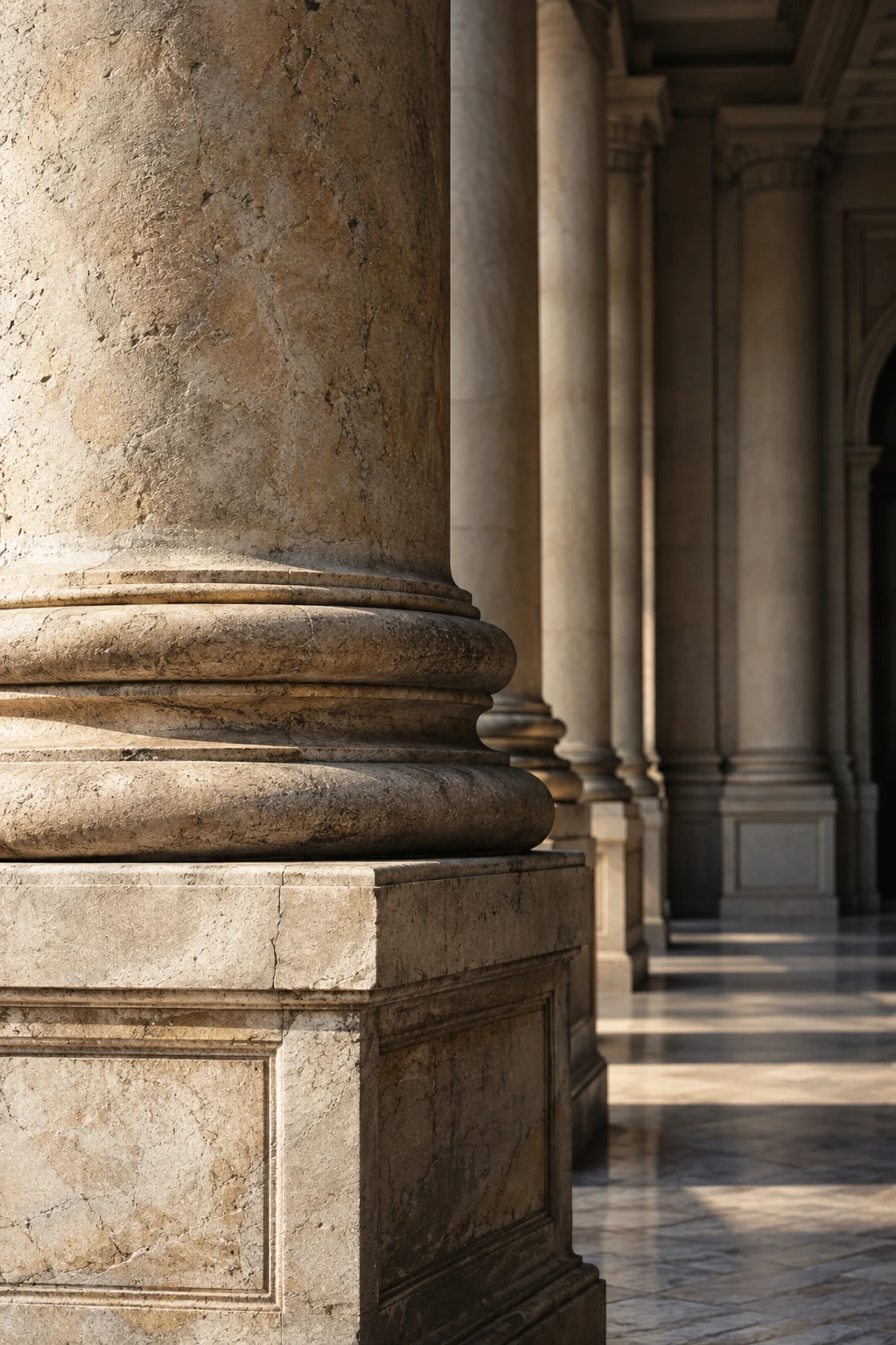 Stone courthouse column in afternoon light